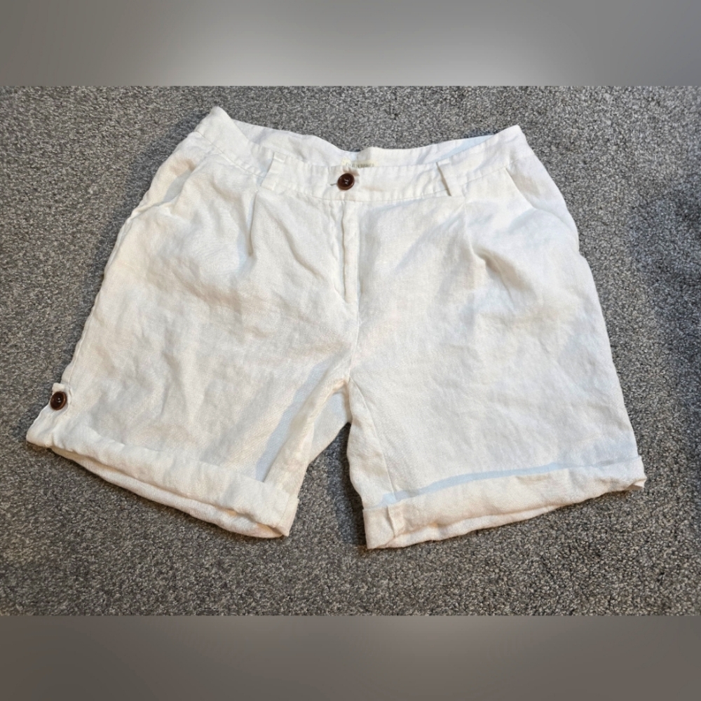Eileen Fisher 100% Organic Linen White Lightweight Shorts with Pockets Size 2